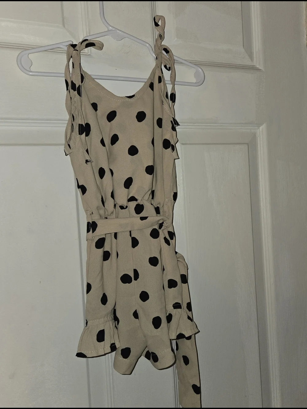 Polka Dot Tie-Shoulder JumpSuit in Beige SZ 2T